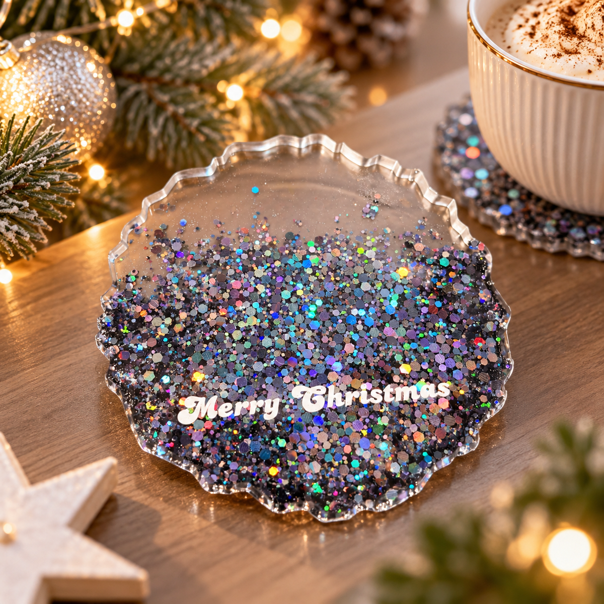 Weihnachtsuntersetzer „Merry Christmas“ | Silber holografisch ✨