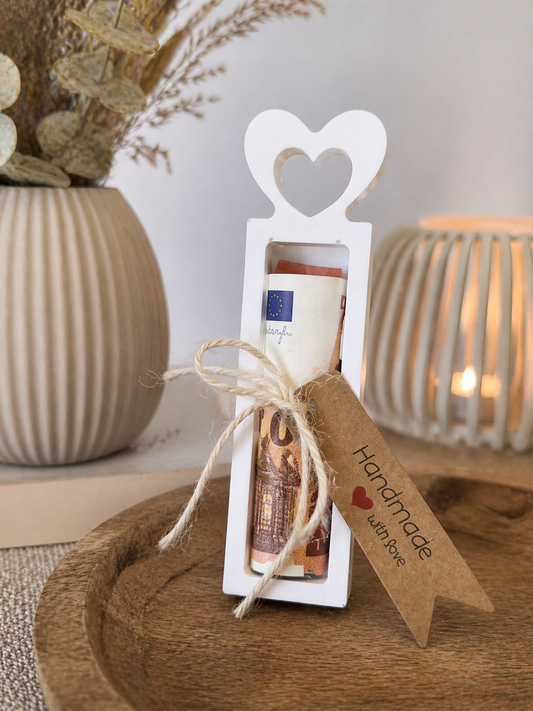 Geldgeschenk Anhänger aus Epoxidharz Herz handmade Geschenkidee