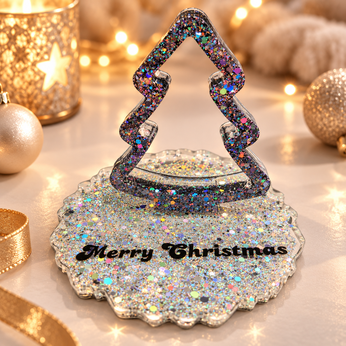 Weihnachtsuntersetzer „Merry Christmas“ | Silber holografisch ✨