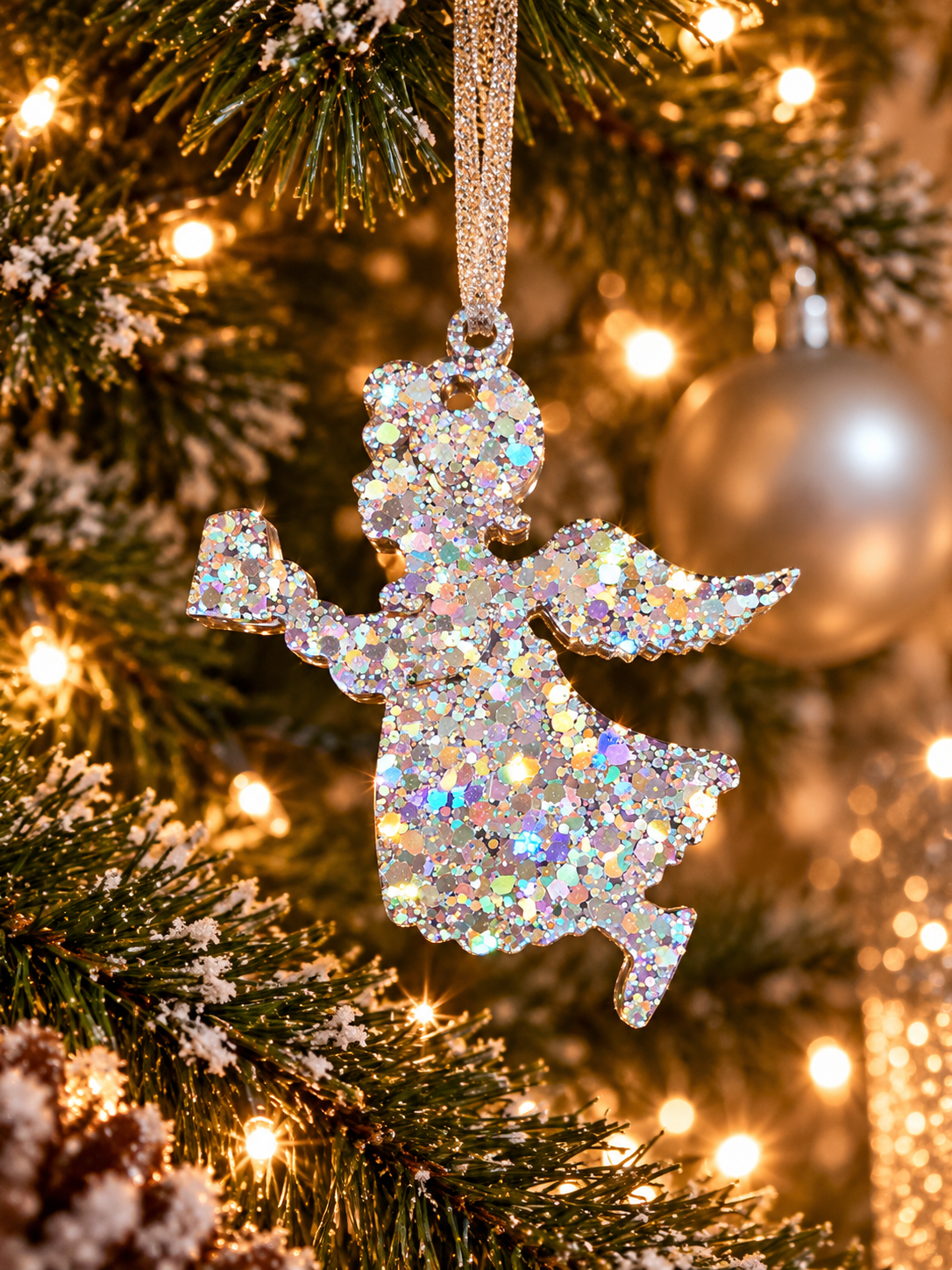 Weihnachtsanhänger mit holografischem Glitzer | Gold &  Silber