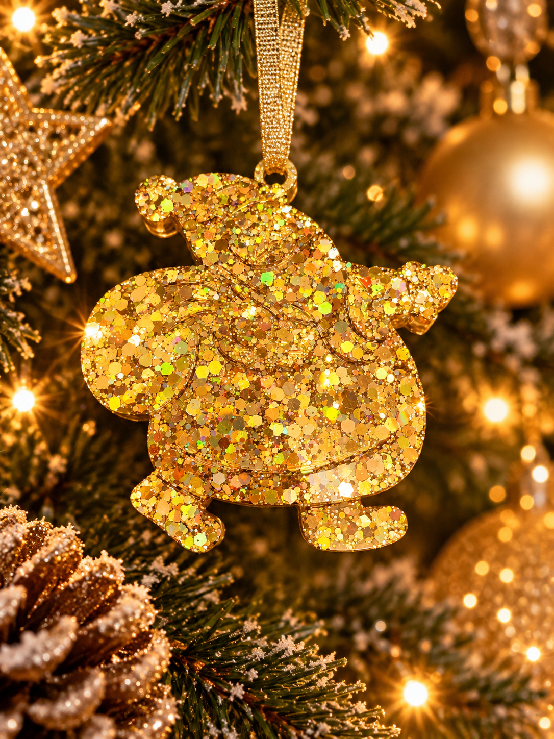 Weihnachtsanhänger mit holografischem Glitzer | Gold &  Silber