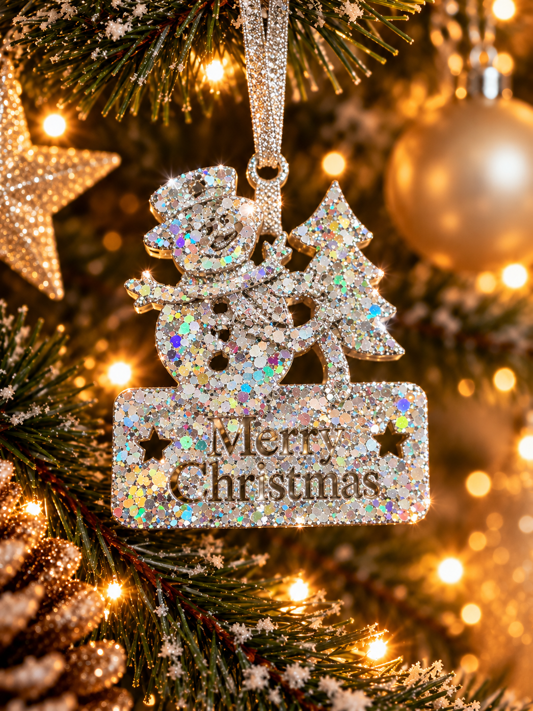 Weihnachtsanhänger mit holografischem Glitzer | Gold &  Silber