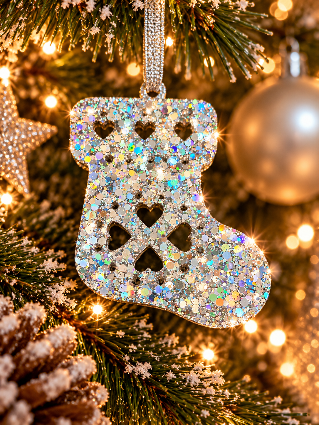 Weihnachtsanhänger mit holografischem Glitzer | Gold &  Silber