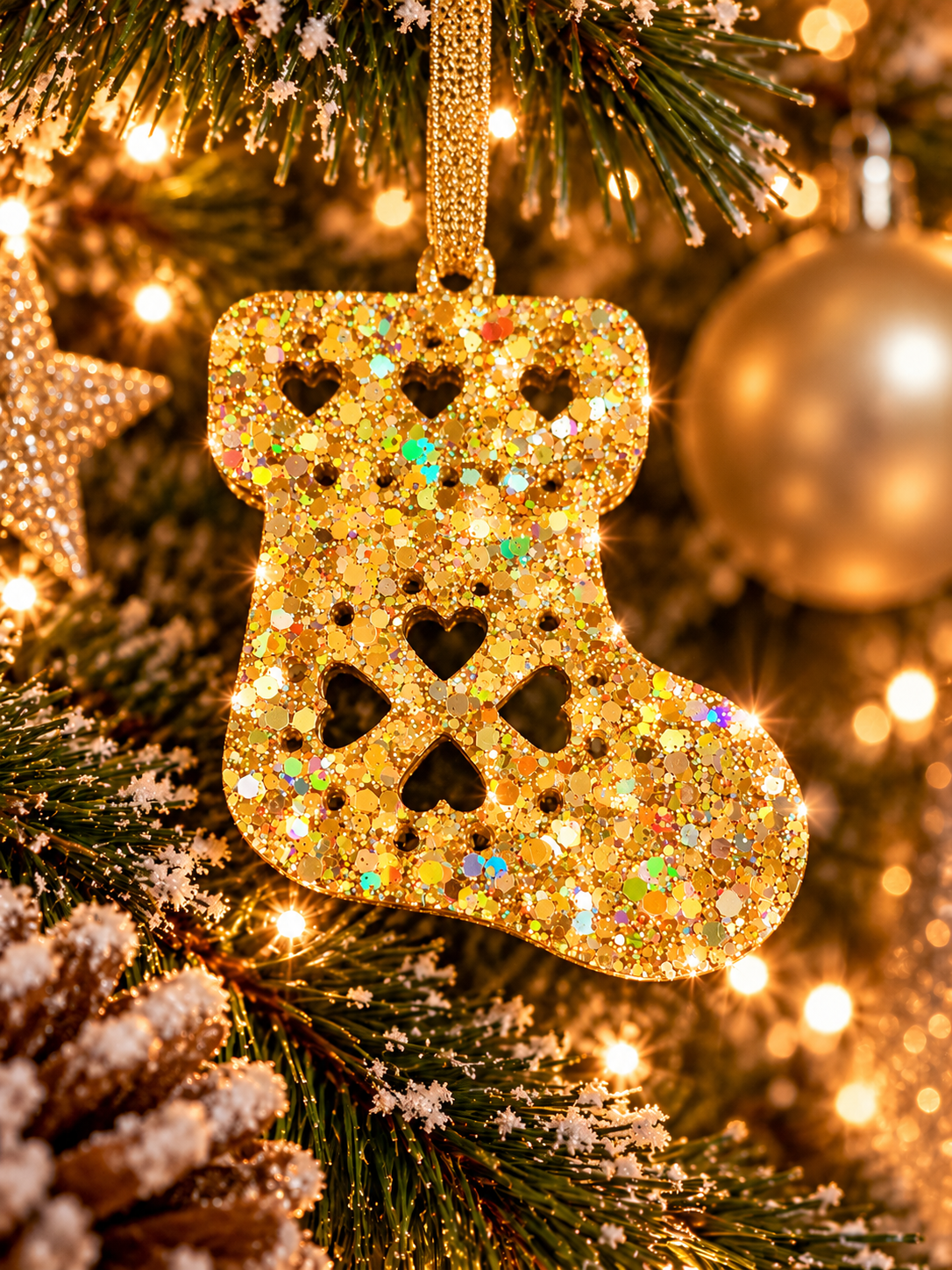 Weihnachtsanhänger mit holografischem Glitzer | Gold &  Silber