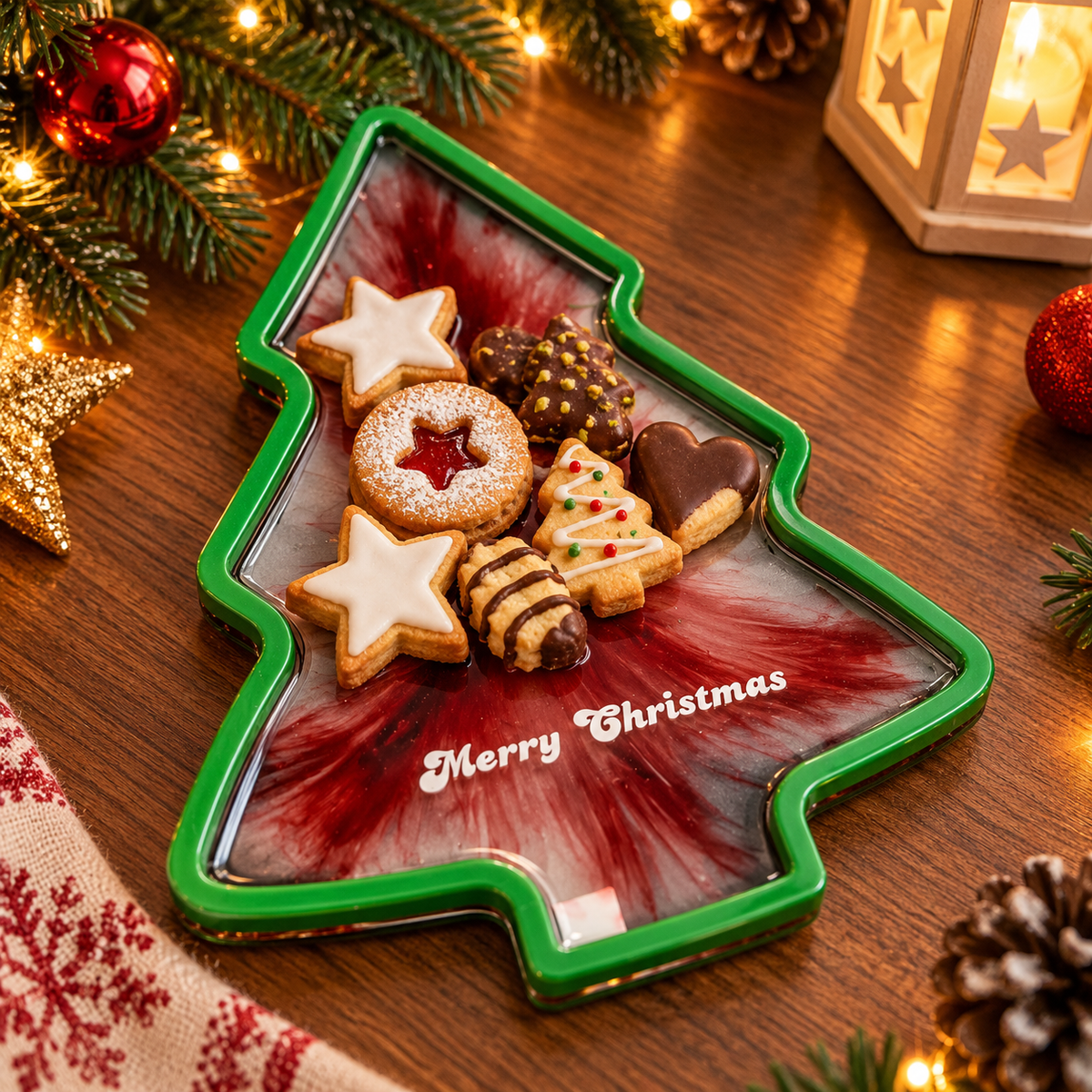 Weihnachtliches Tannenbaum Tablett aus Epoxidharz | Merry Christmas