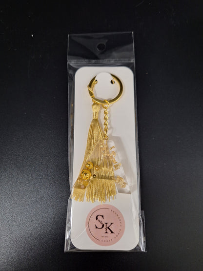 Schlüsselanhänger Goldflocken und Perlen