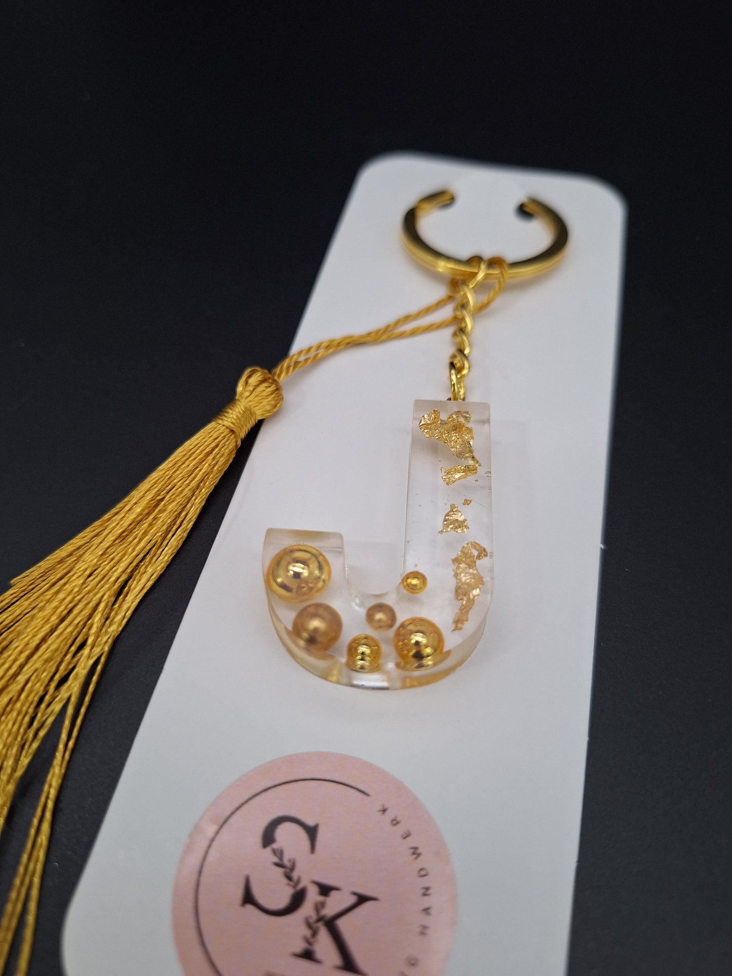 Schlüsselanhänger Goldflocken und Perlen