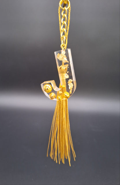 Schlüsselanhänger Goldflocken und Perlen