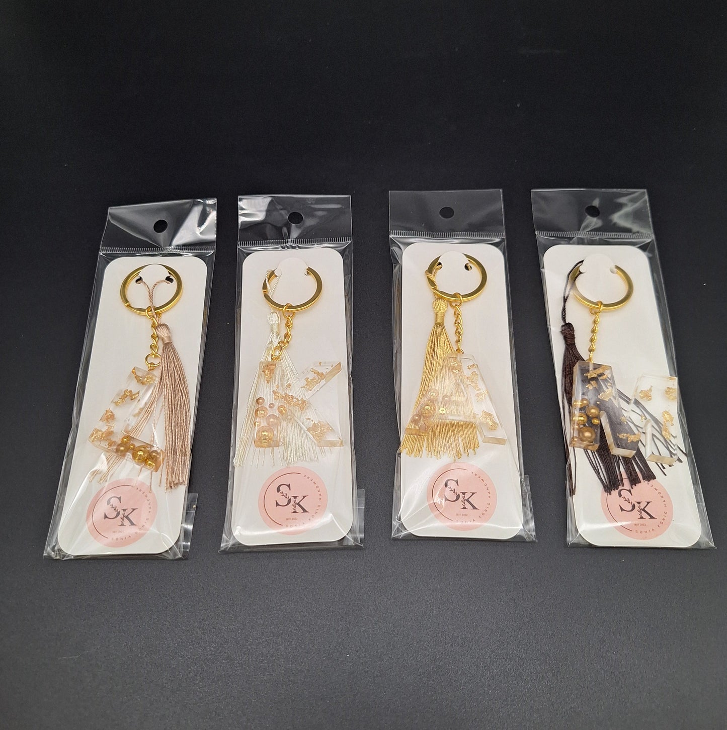 Schlüsselanhänger Goldflocken und Perlen