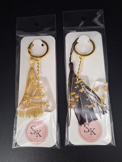 Schlüsselanhänger Goldflocken und Perlen