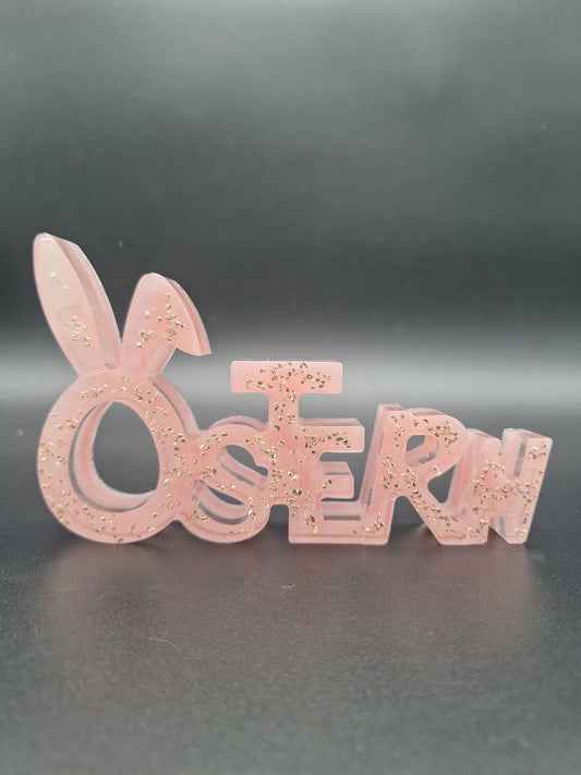 Ostern Schriftzug aus Epoxidharz in Rosé mit Akzenten
