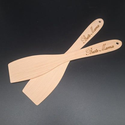 Personalisierbarer Pfannenwender aus Holz mit Gravur | Wunschtext möglich