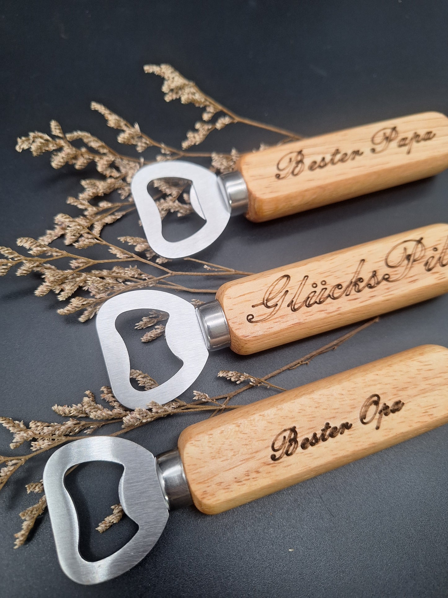 Personalisierter Holzflaschenöffner mit Gravur | Geschenkidee für Papa, Opa & mehr