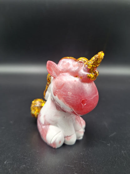 Einhorn aus Epoxidharz – Perlmut Weiß mit buntem Glitzer | 7 x 6 cm