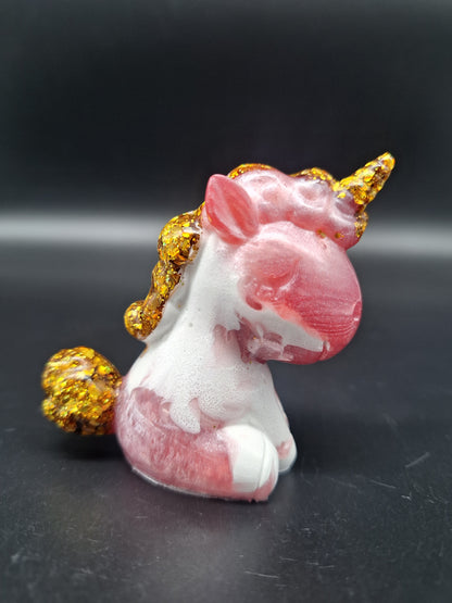 Einhorn aus Epoxidharz – Perlmut Weiß mit buntem Glitzer | 7 x 6 cm