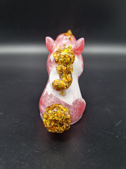 Einhorn aus Epoxidharz – Perlmut Weiß mit buntem Glitzer | 7 x 6 cm