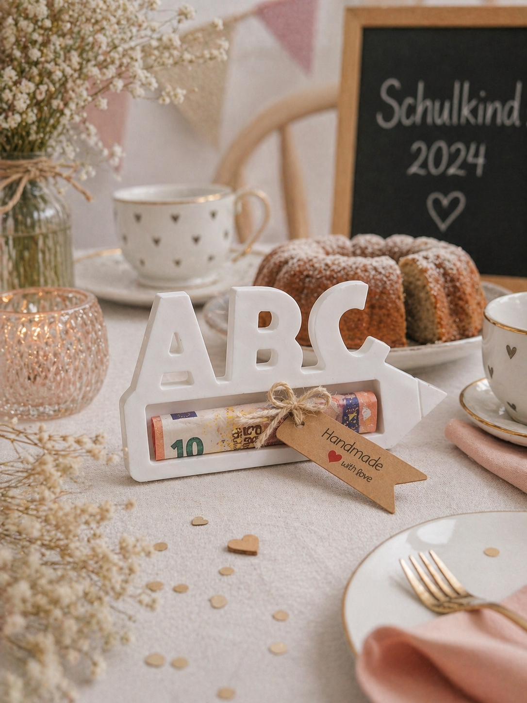 ABC Geschenk Einschulung Geldhalter | Handmade 12 x 7 cm