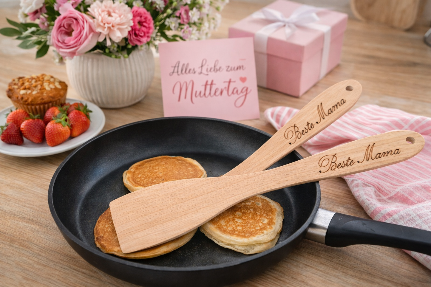 Personalisierbarer Pfannenwender aus Holz mit Gravur | Wunschtext möglich