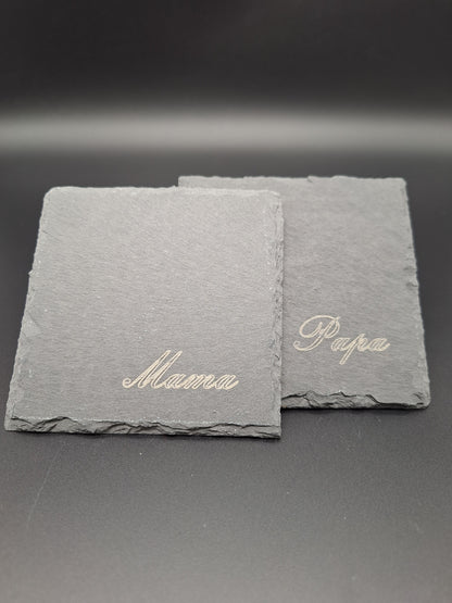 * Schiefer Untersetzer mit Gravur individuell personalisierbar