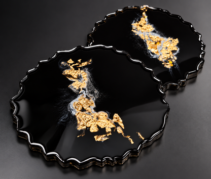 Untersetzer 2er Set aus Epoxidharz | Schwarz Gold marmoriert
