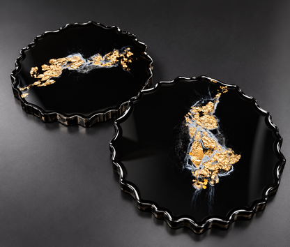 Untersetzer 2er Set aus Epoxidharz | Schwarz Gold marmoriert