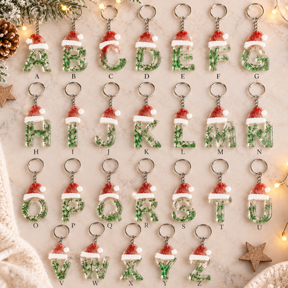Weihnachtlicher Buchstabenanhänger aus Epoxidharz | Grün Transparent mit Glitzer | A bis Z