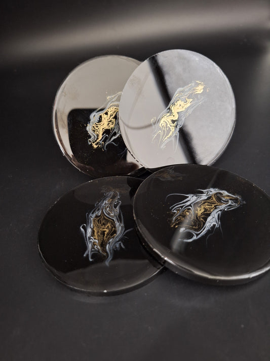 Untersetzer Set aus Epoxidharz, 4er Set in Marmoroptik, handgefertigt, 8,5 cm