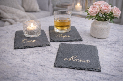 * Schiefer Untersetzer mit Gravur individuell personalisierbar