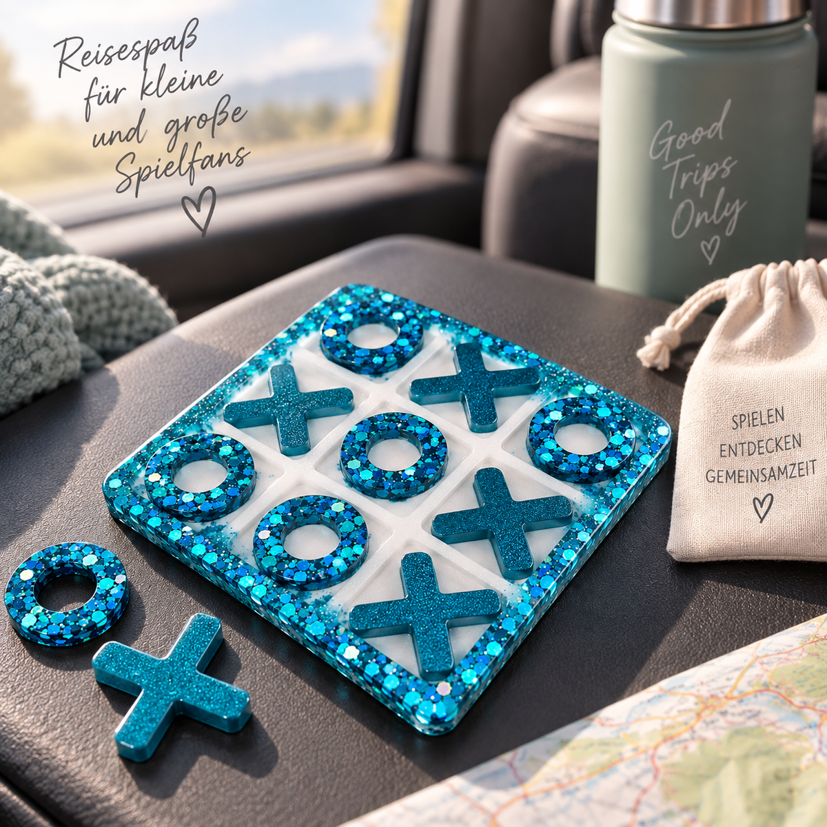 Tic Tac Toe aus Epoxidharz – Handgemachtes Reisespiel im Wunschdesign