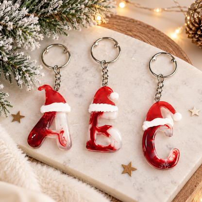 Weihnachtlicher Buchstabenanhänger aus Epoxidharz | Rot Transparent | A bis Z