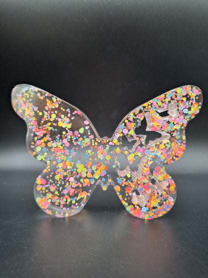 Epoxidharz Schmetterling 14 x 10 cm mehrschichtig mit holografischem Glitzer