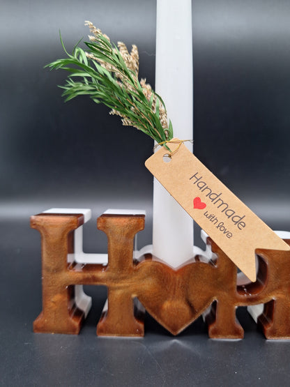 HAPPY Kerzenhalter aus Epoxidharz | Handmade Deko mit Kerze & Trockenblumen