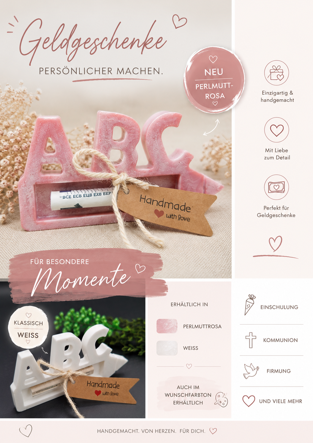 ABC Geschenk Einschulung Geldhalter | Handmade 12 x 7 cm