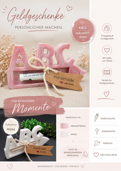 ABC Geschenk Einschulung Geldhalter | Handmade 12 x 7 cm