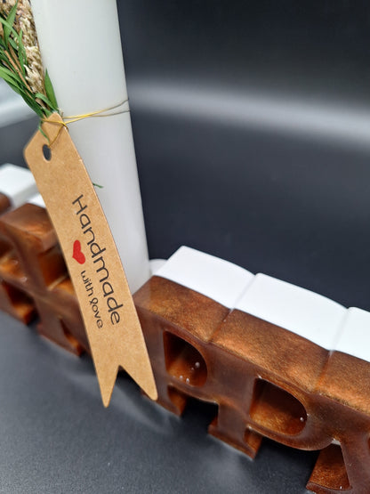 HAPPY Kerzenhalter aus Epoxidharz | Handmade Deko mit Kerze & Trockenblumen