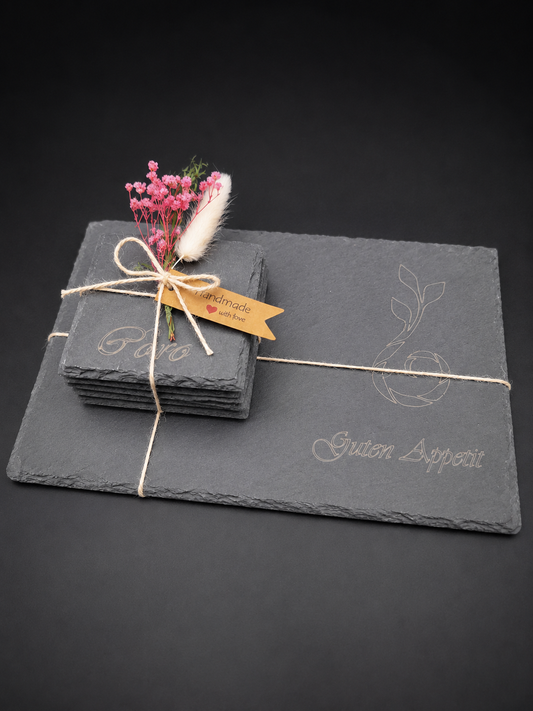 Personalisiertes Schiefer Set, Tischset 20 x 30 cm mit 4 gravierten Untersetzern