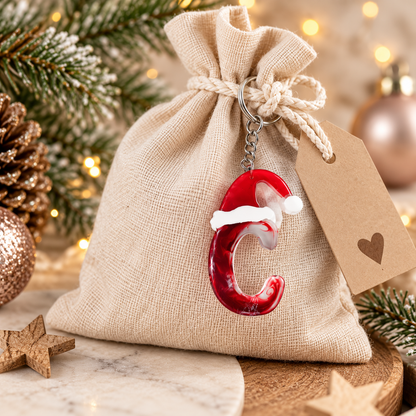 Weihnachtlicher Buchstabenanhänger aus Epoxidharz | Rot Transparent | A bis Z