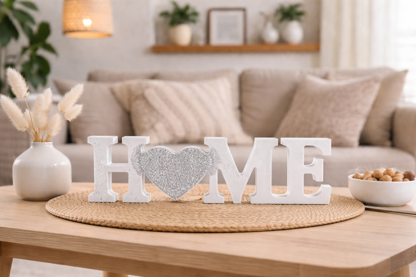 Epoxidharz Schriftzug „HOME“ mit holografischem Glitzer in Schwarz, 21 cm