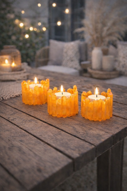 Windlicht mit Teelicht – Kristallglanz in drei Farben