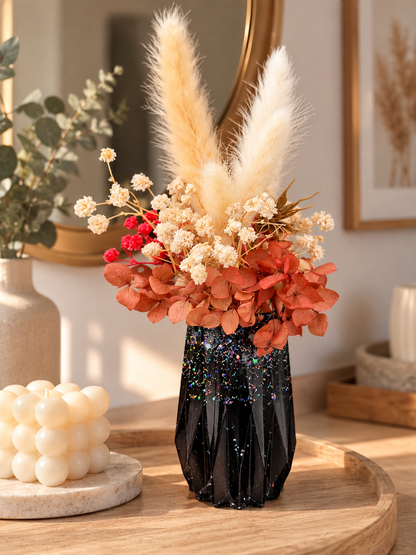 Handgemachte Vase Schwarz mit holografischem Glitzer | 2 Varianten