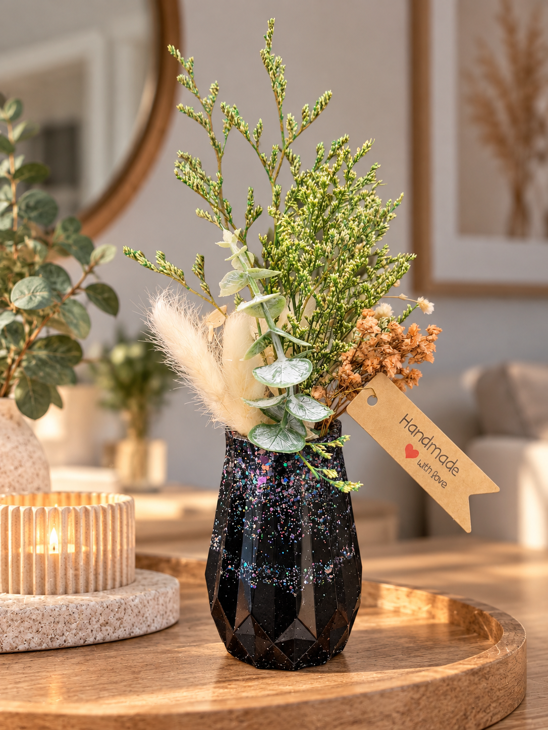 Handgemachte Vase Schwarz mit holografischem Glitzer | 2 Varianten