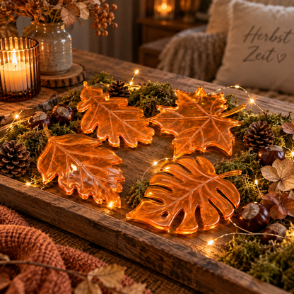 4er-Set Deko-Blätter aus Epoxidharz – Herbstdeko in 3 Farben