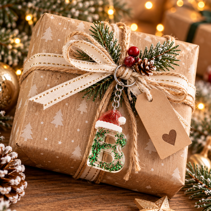 Weihnachtlicher Buchstabenanhänger aus Epoxidharz | Grün Transparent mit Glitzer | A bis Z