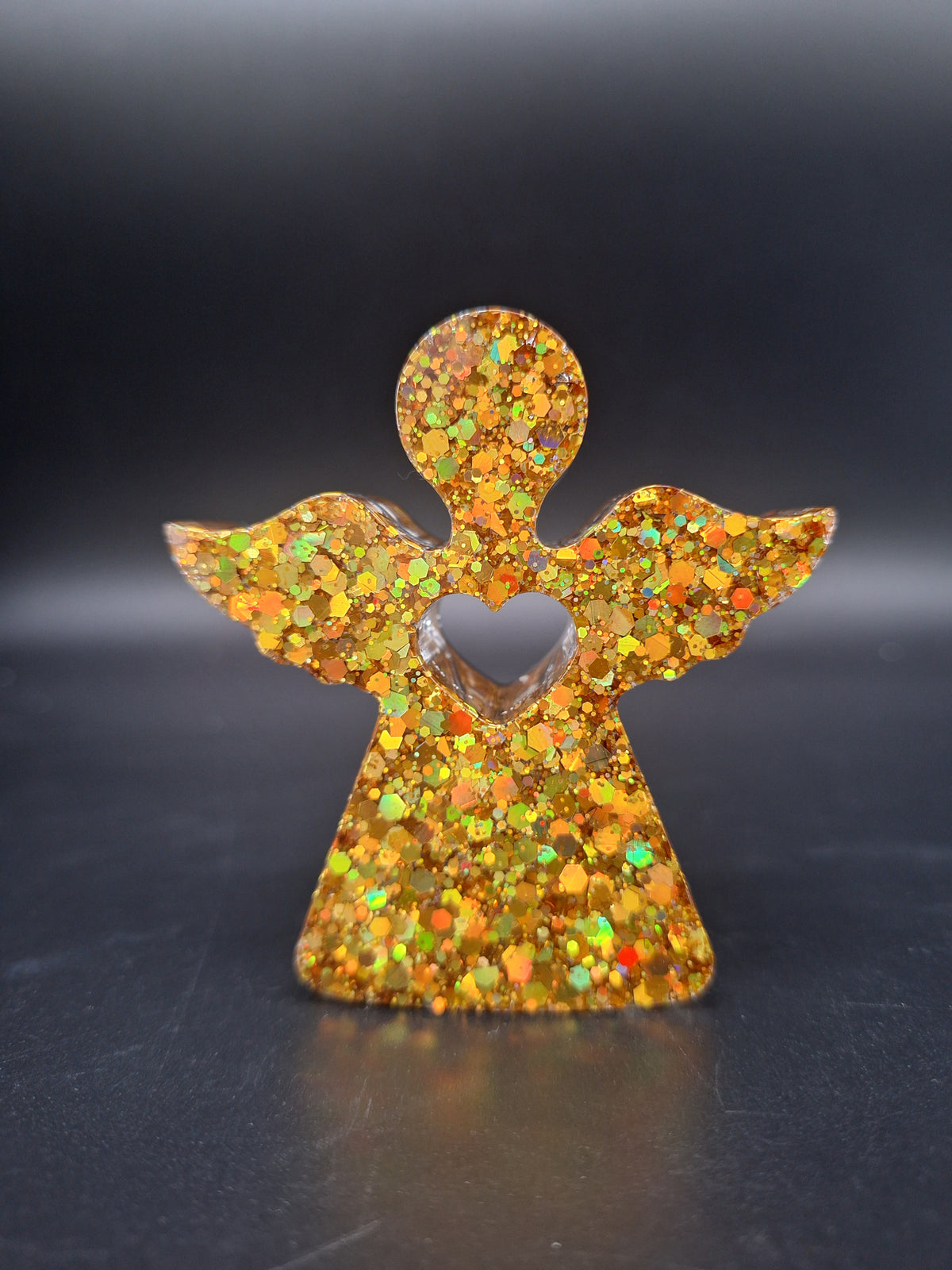 Deko-Engel mit goldenem Hologramm-Glitzer | 7,5 × 6,5 cm