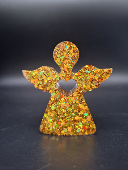 Deko-Engel mit goldenem Hologramm-Glitzer | 7,5 × 6,5 cm