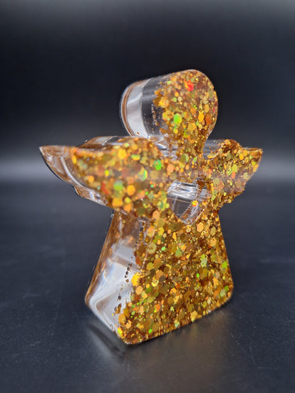 Deko-Engel mit goldenem Hologramm-Glitzer | 7,5 × 6,5 cm